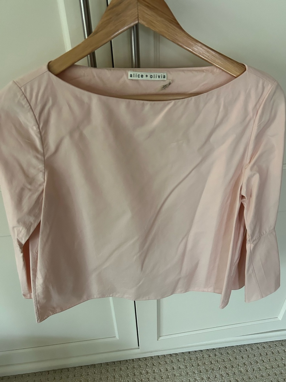 Alice + Olivia Pale Pink Boatneck Long Sleeve Blouse